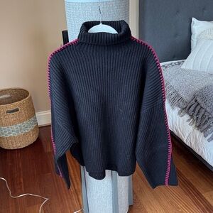 rag & bone Black Turtleneck Sweater with Pink Trim